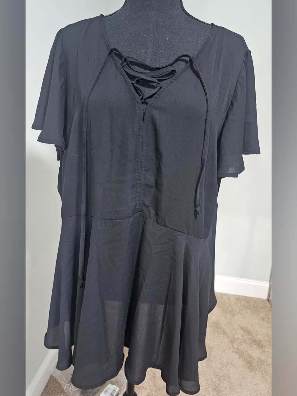 torrid Size 1  Black Lace-Up Front Flutter Sleeve Blouse
